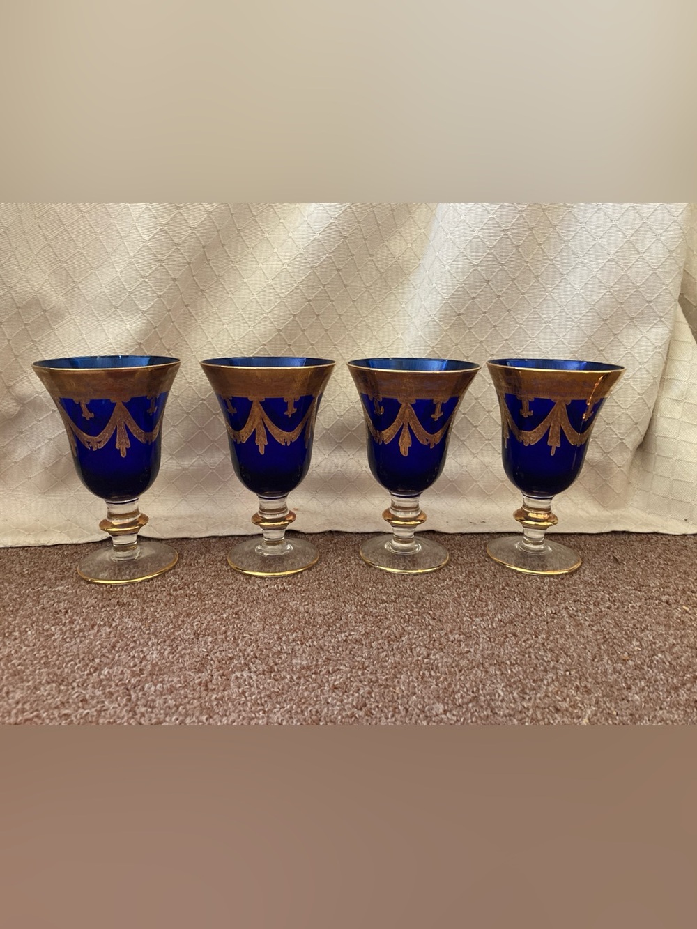 Royal VTG bohemian crystal goblets glasses 24k gold "Medici" set of 4 MCM